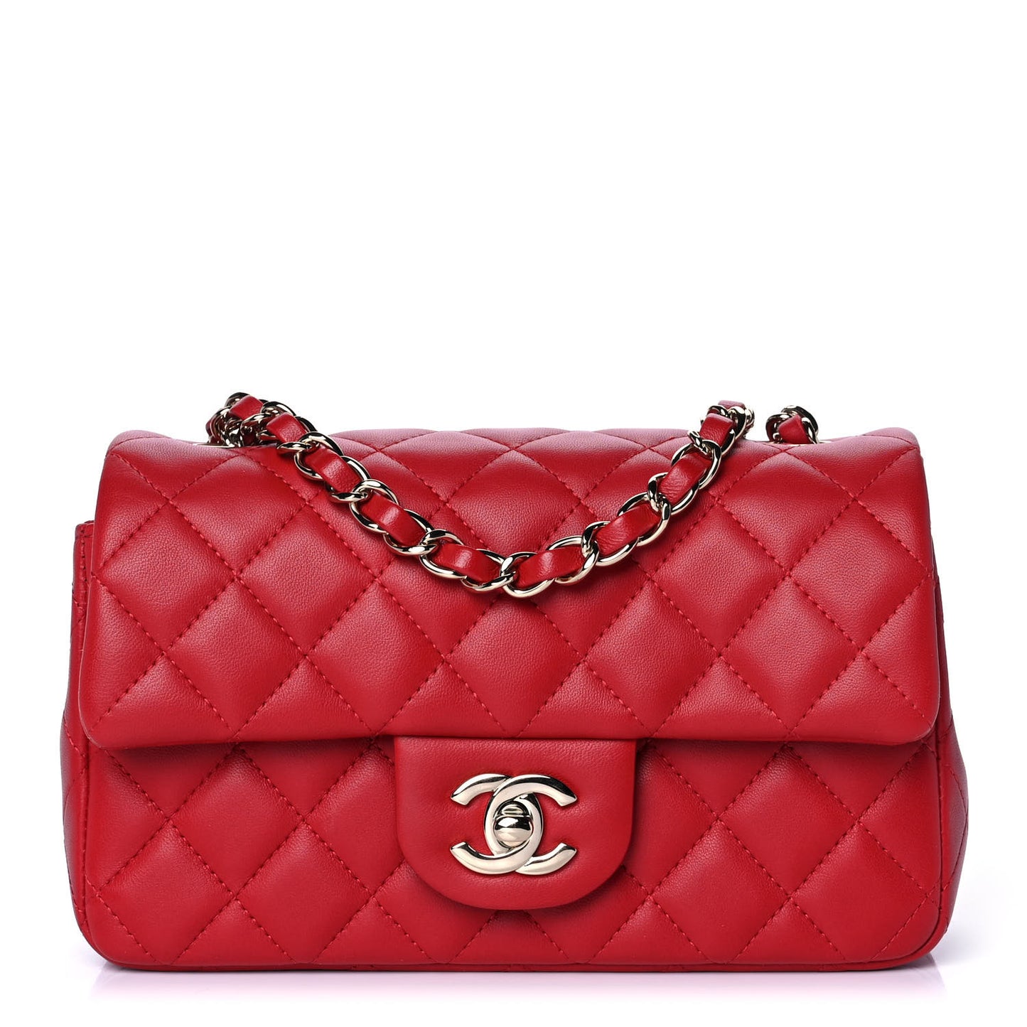 Lambskin Quilted Mini Rectangular Flap Red