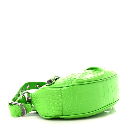 Balenciaga Extra Supple Calfskin Crocodile Embossed Le Cagole Shoulder Bag XS Acid Green 4 of 11