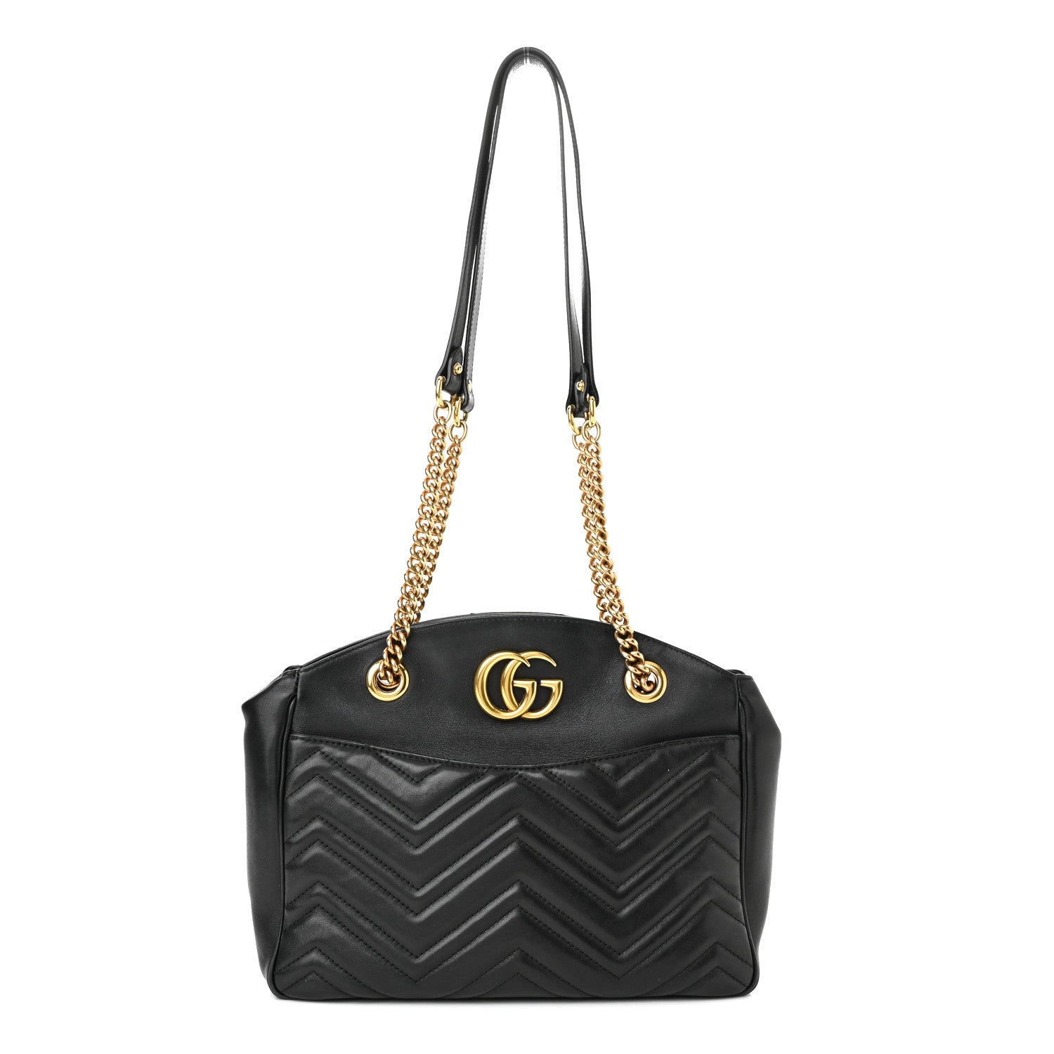 Gucci Calfskin Matelasse Medium GG Marmont Open Top Shoulder Bag Black 1 of 10