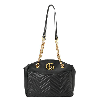 Gucci Calfskin Matelasse Medium GG Marmont Open Top Shoulder Bag Black 1 of 10