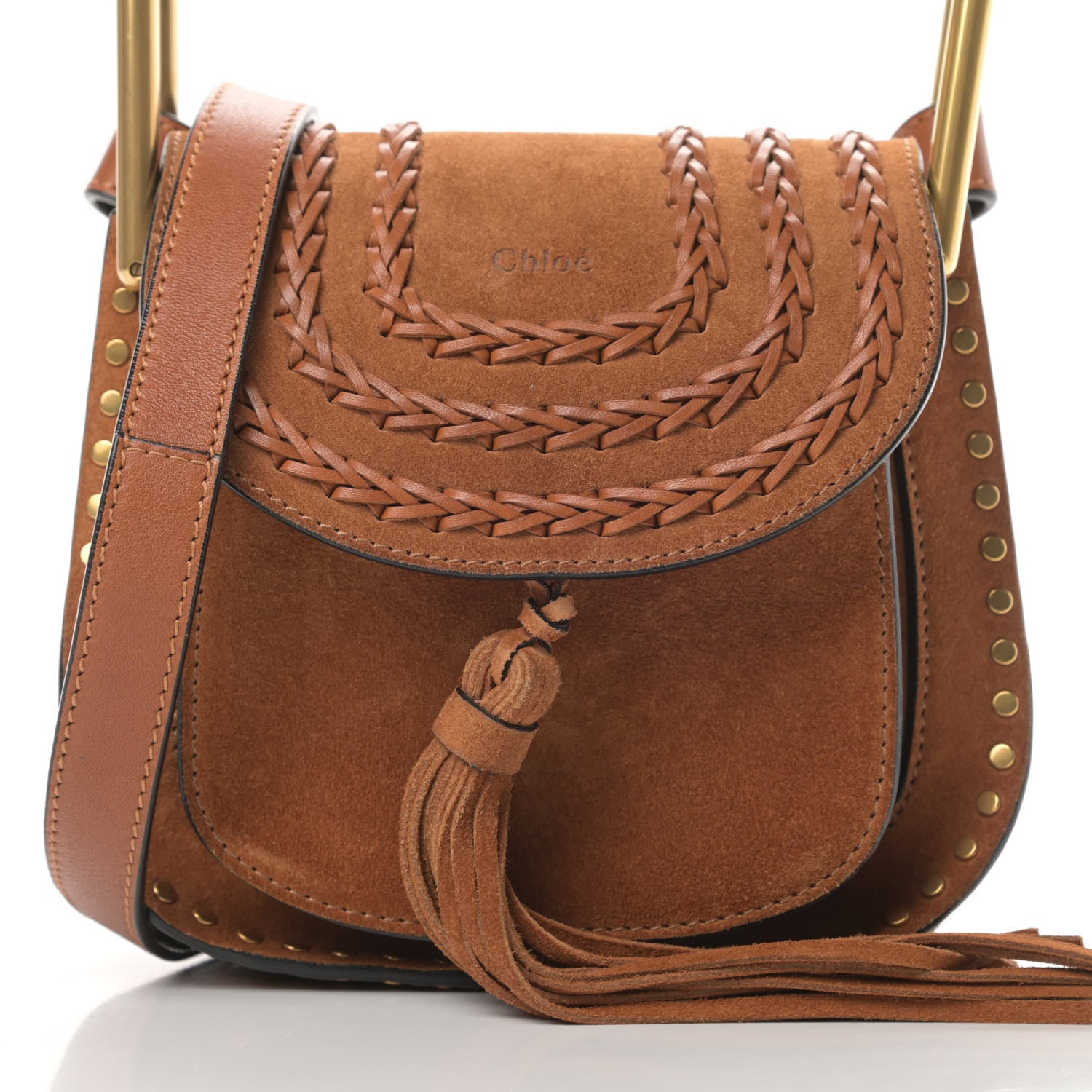 Chloe Suede Calfskin Braided Mini Hudson Shoulder Bag Caramel 8 of 10