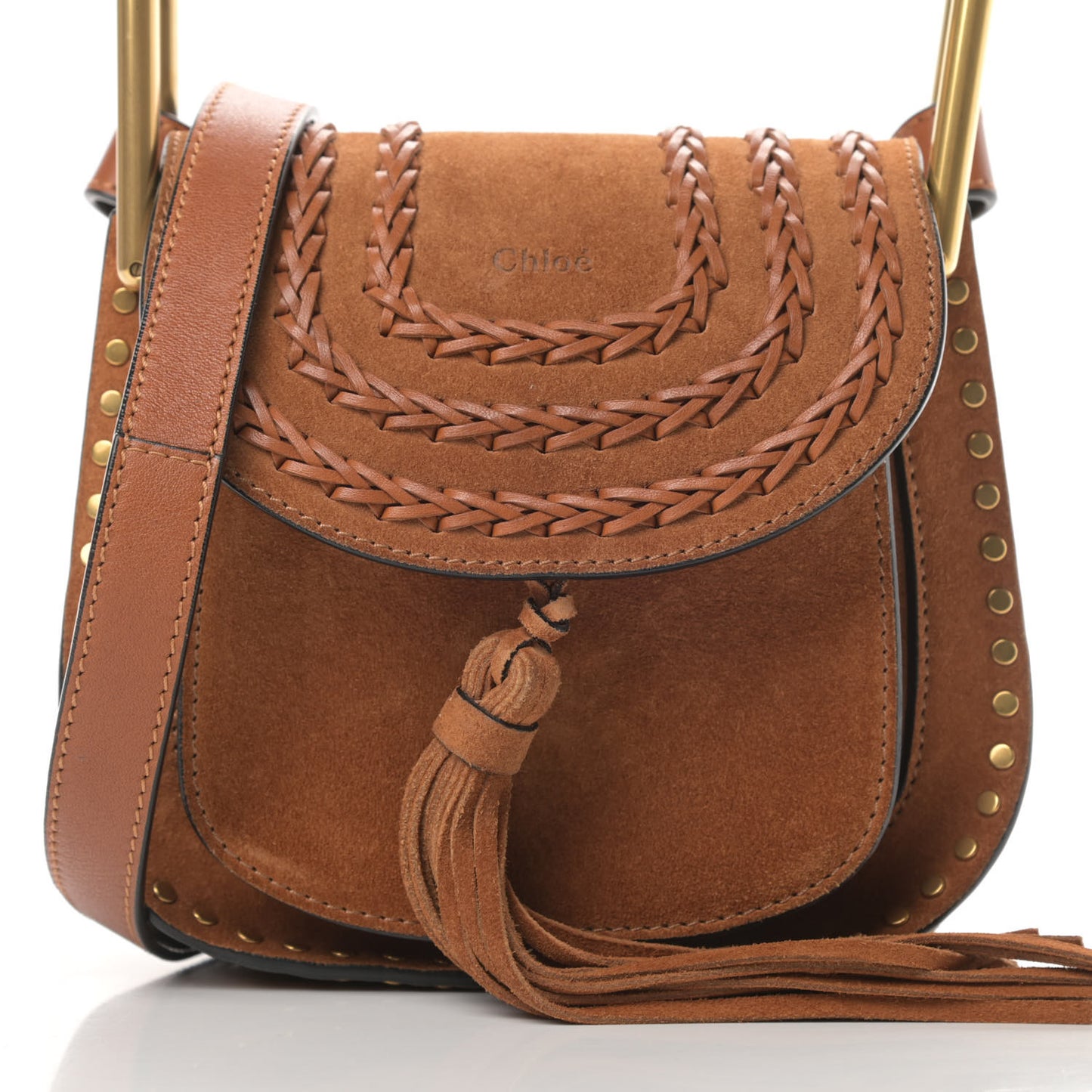 Suede Calfskin Braided Mini Hudson Shoulder Bag Caramel