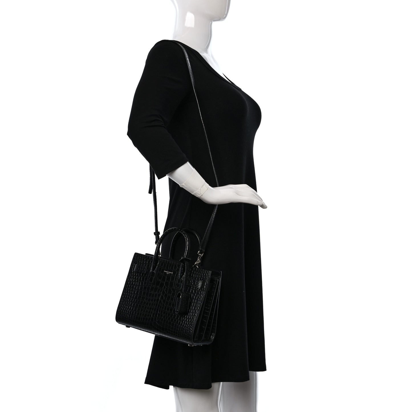 Calfskin Crocodile Embossed Nano Sac De Jour Black