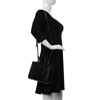 Saint Laurent Calfskin Crocodile Embossed Nano Sac De Jour Black 2 of 8