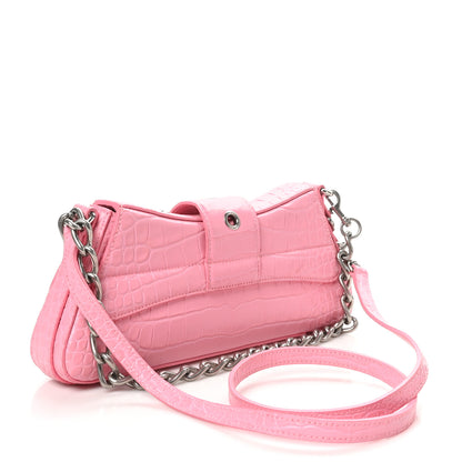 Balenciaga Calfskin Crocodile Embossed Small Lindsay Shoulder Bag Sweet Pink 3 of 9