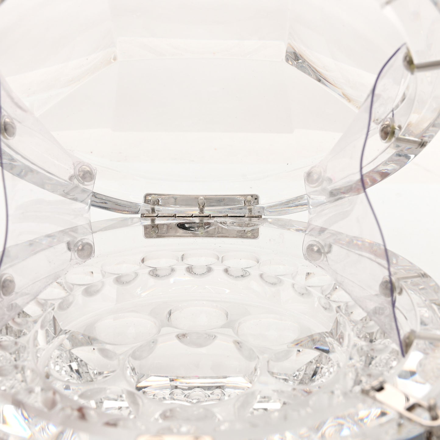 Transparent Lucite Round CC Minaudiere Clutch White