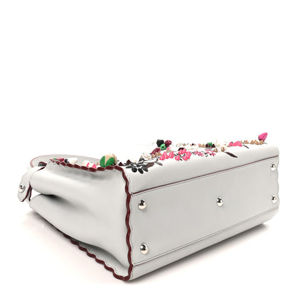 Fendi Vitello Seta Shiny Nappa Pearl Scalloped Studded Floral Embroidered Medium Peekaboo Iconic Satchel Grigio Perla Multicolor 4 of 9