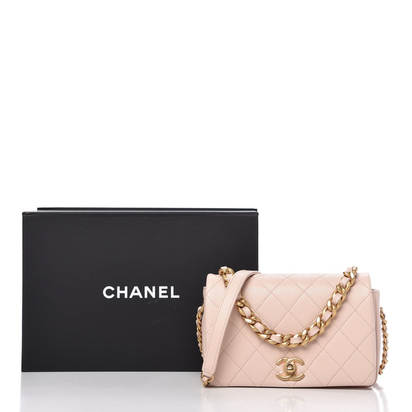 Caviar Quilted Small Fashion Therapy Flap Bag Beige
