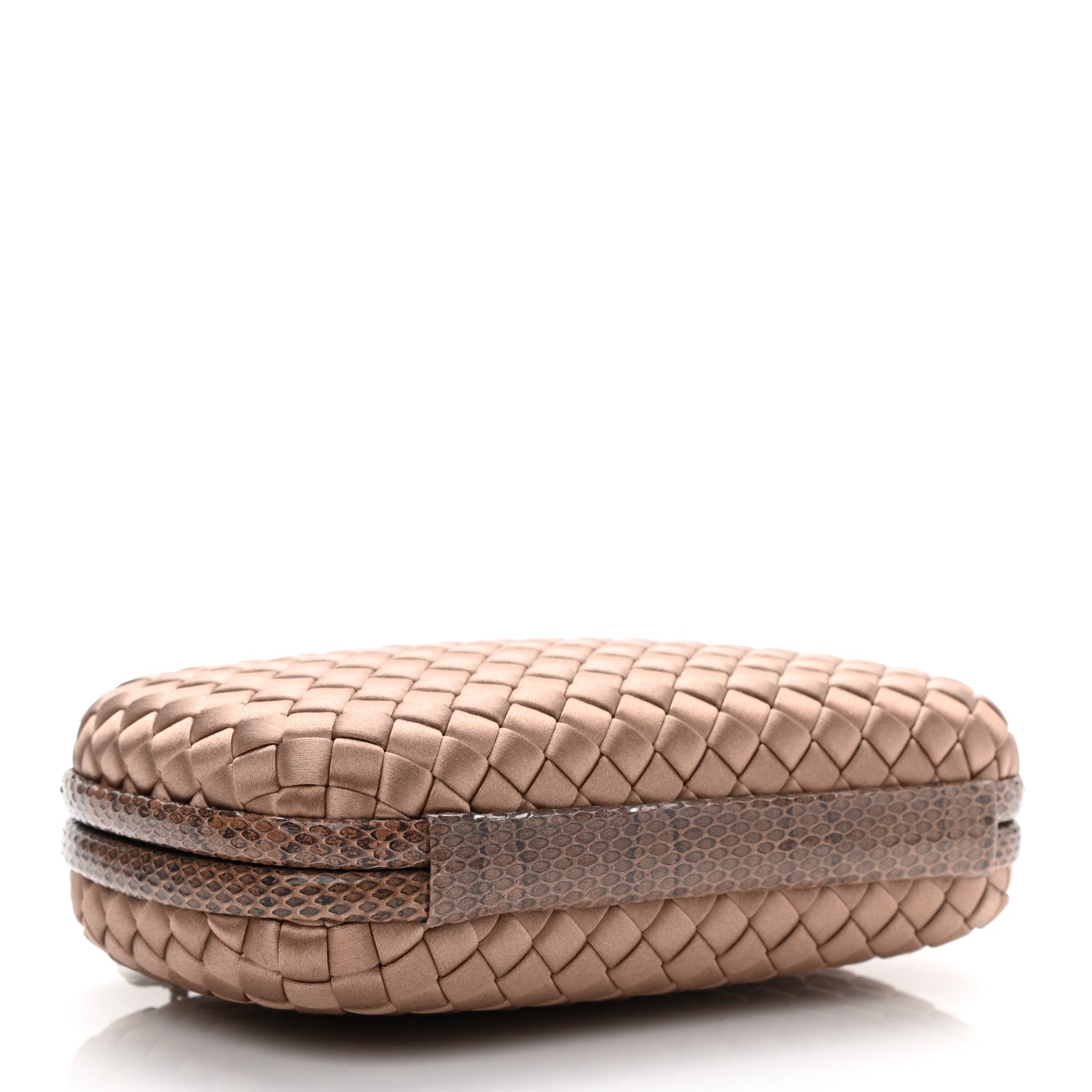 Bottega Veneta Satin Ayers Intrecciato Chain Knot Clutch Camel 3 of 8