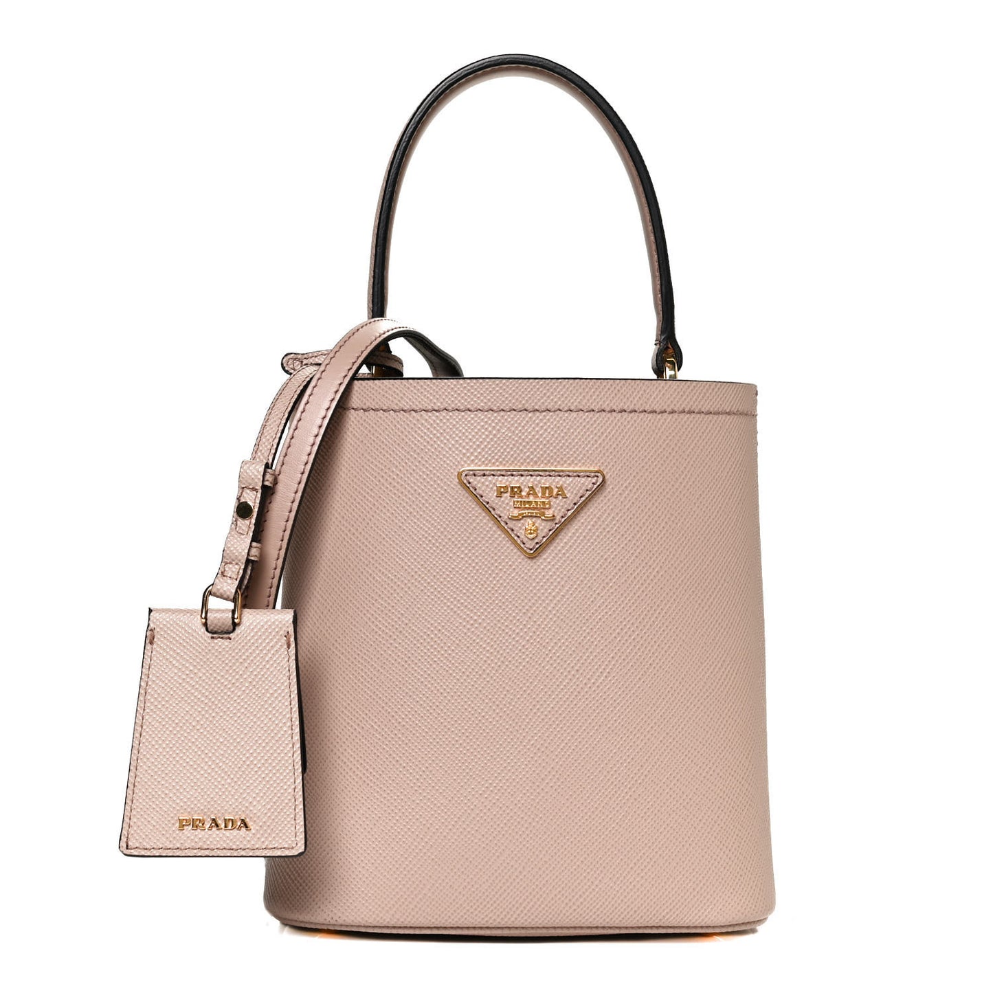 Saffiano Cuir Calfskin Small Panier Bucket Bag Cipria Black