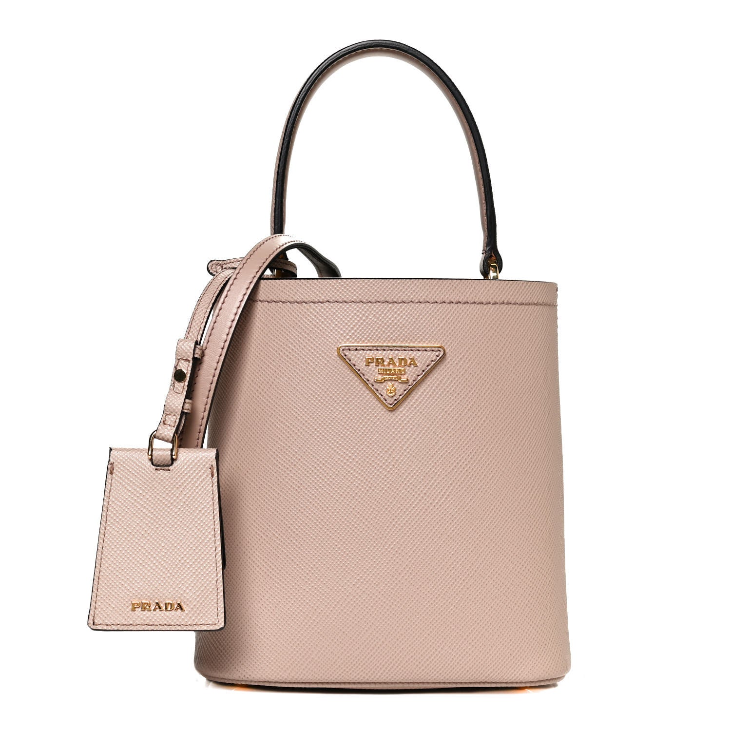 Prada Saffiano Cuir Calfskin Small Panier Bucket Bag Cipria Black 1 of 9