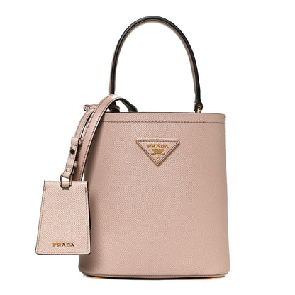 Prada Saffiano Cuir Calfskin Small Panier Bucket Bag Cipria Black 1 of 9