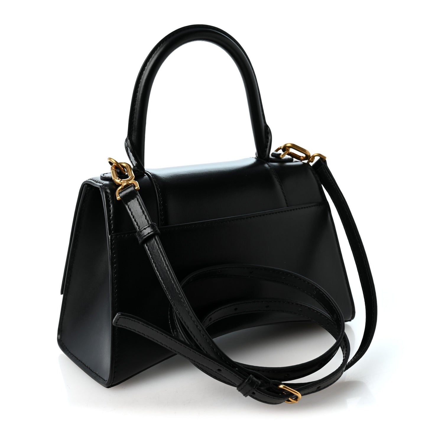 Shiny Box Calfskin Small Hourglass Top Handle Bag Black