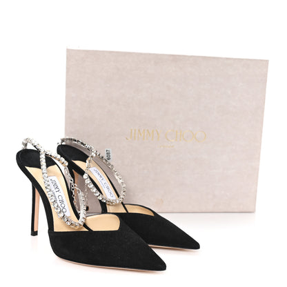 Jimmy Choo Suede Crystal Saeda 100 Pumps 37 Black 9 of 9