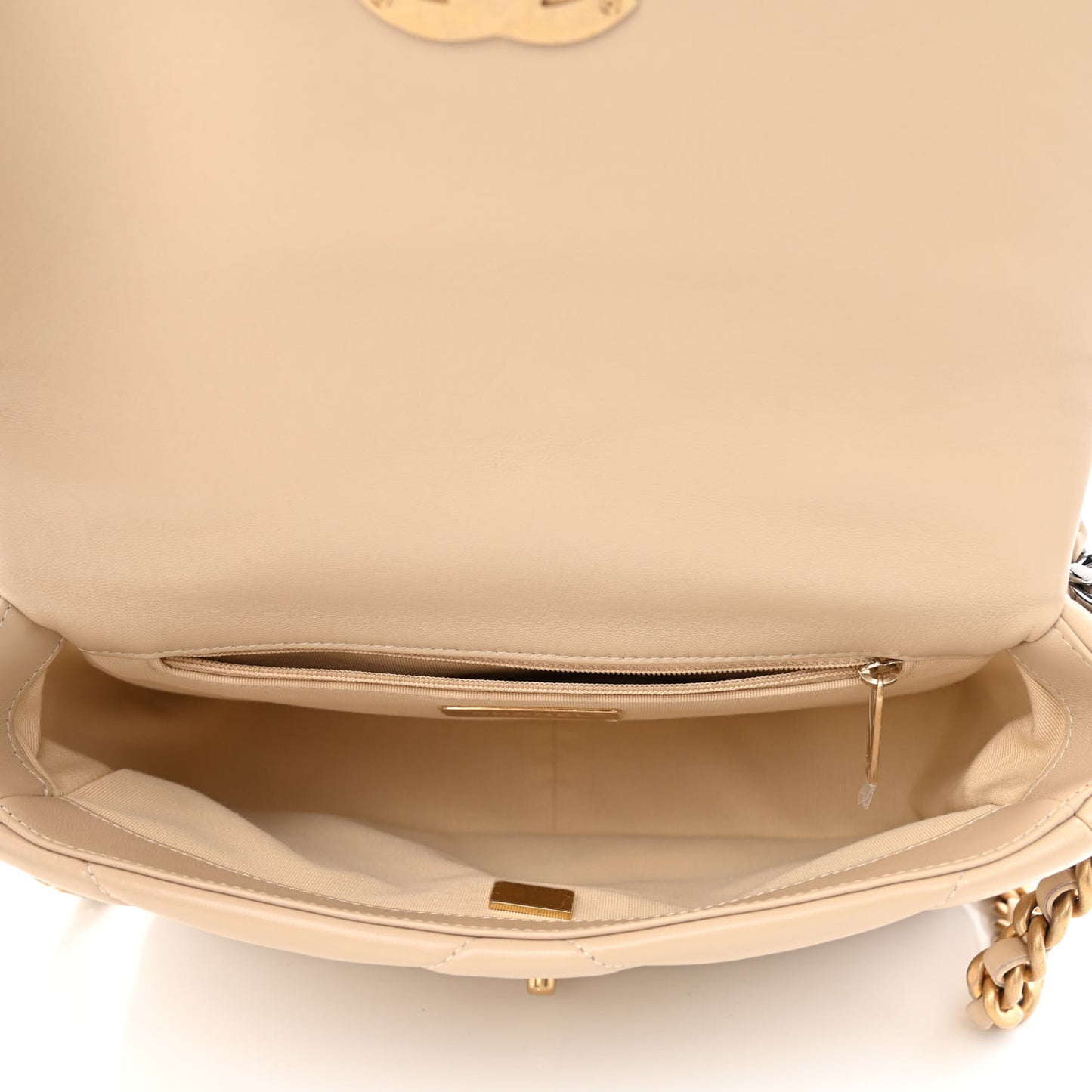 Lambskin Quilted Medium Chanel 19 Flap Light Beige