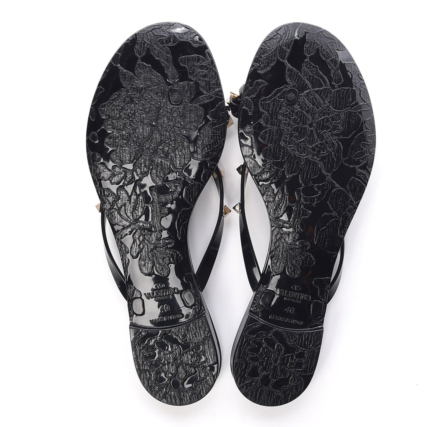 PVC Jelly Rockstud Bow Thong Sandals 40 Black