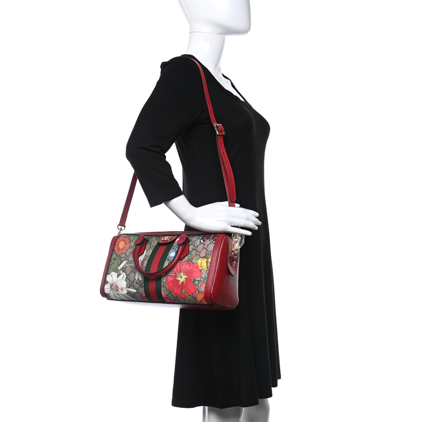 GG Supreme Monogram Flora Web Medium Ophidia Boston Red