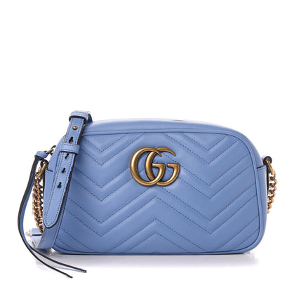 Gucci Calfskin Matelasse Small GG Marmont Chain Shoulder Bag Clear Sky Blue 1 of 10