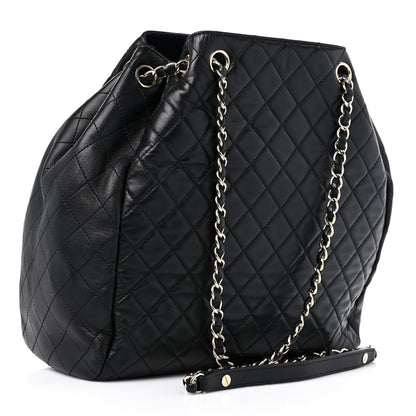 Chanel Lambskin Quilted Large Drawstring Bag Black 3 of 12