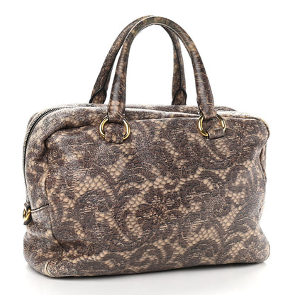 Prada Cervo Lux Print Lace Bauletto Bag Blond 2 of 13