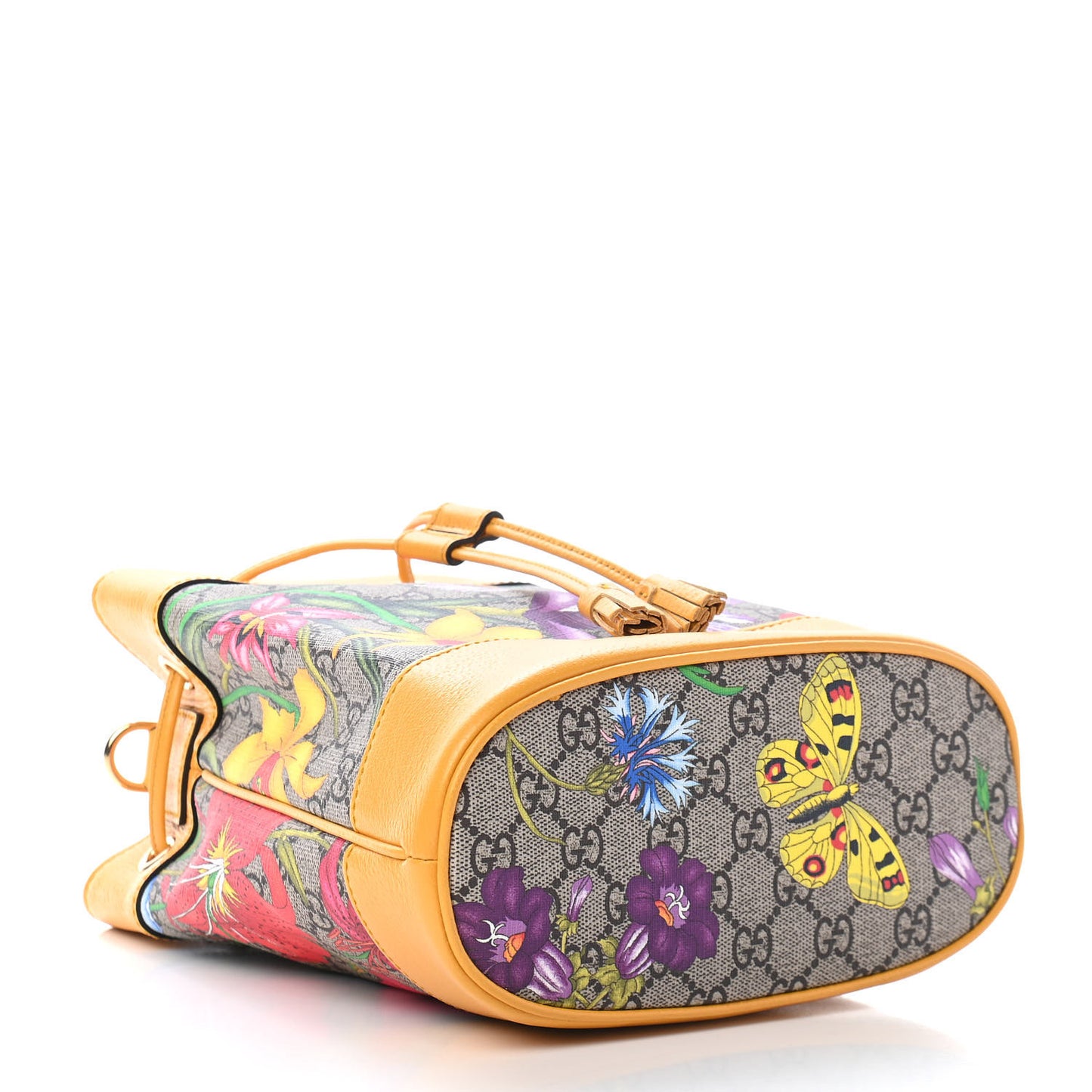 GG Supreme Monogram Flora Small Ophidia Bucket Bag Beige Multicolor Crop