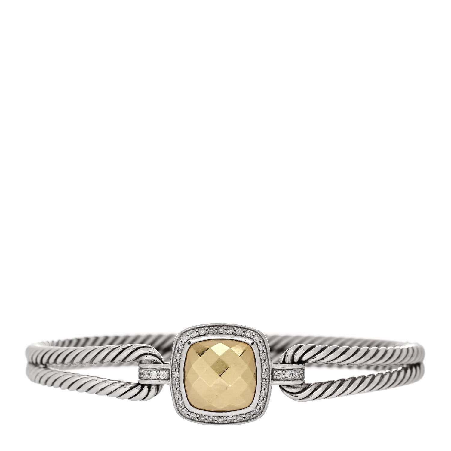 David Yurman Sterling Silver 18K Yellow Gold Diamond Albion Cable Bracelet 1 of 3