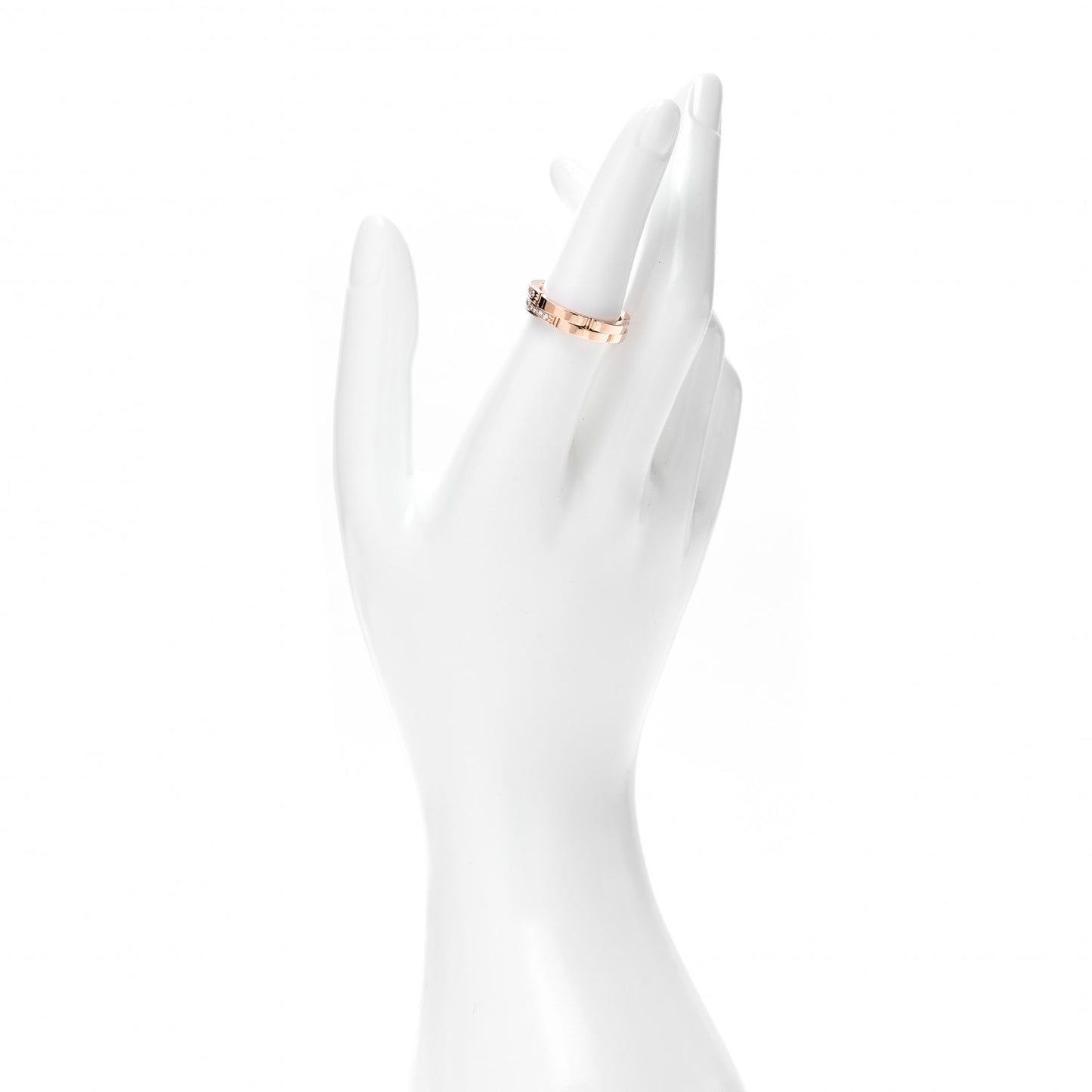 18K Pink Gold Diamond Maillon Panthere 2 Half Rows Ring 53 6.5