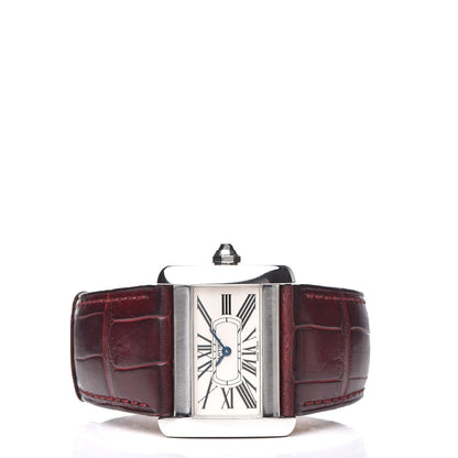 Cartier Stainless Steel Alligator 32mm Tank Divan Quartz Watch Burgundy 3 of 7