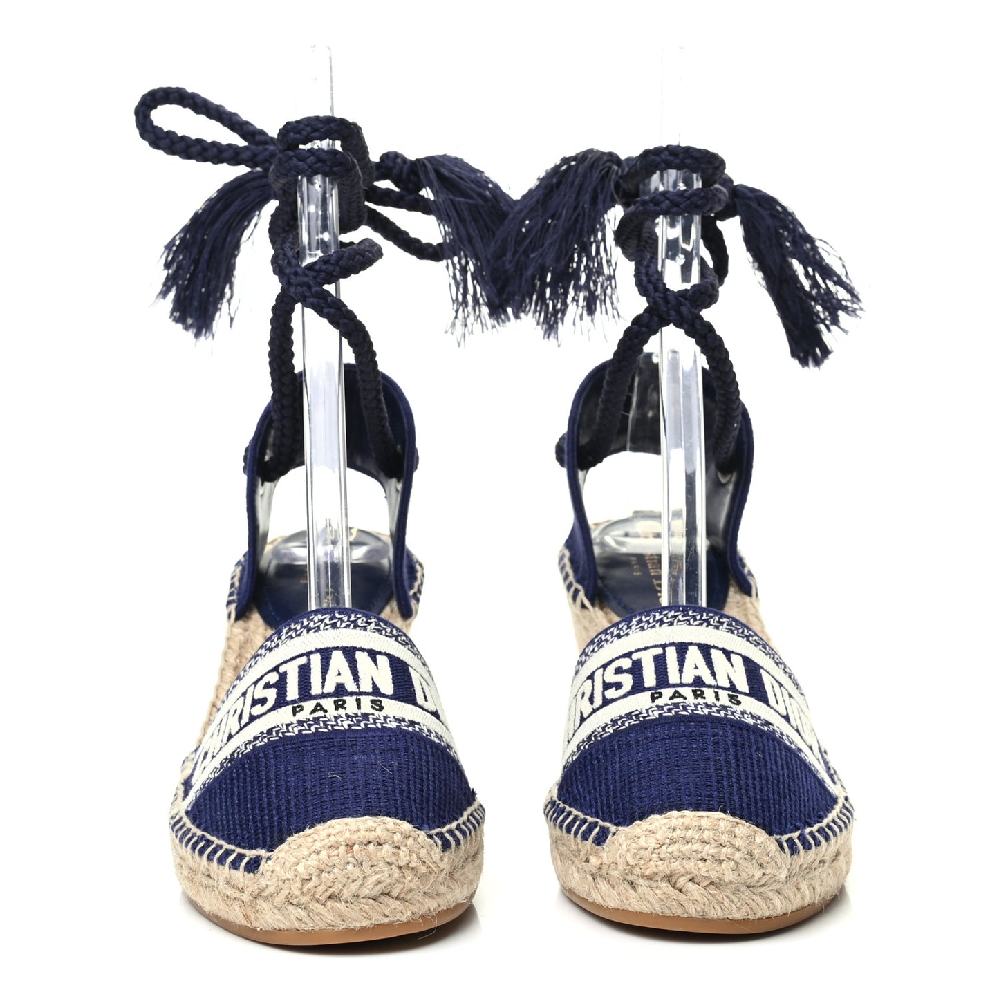 Canvas Embroidered Granville Ankle Tie Espadrille Wedges 39 Indigo Blue