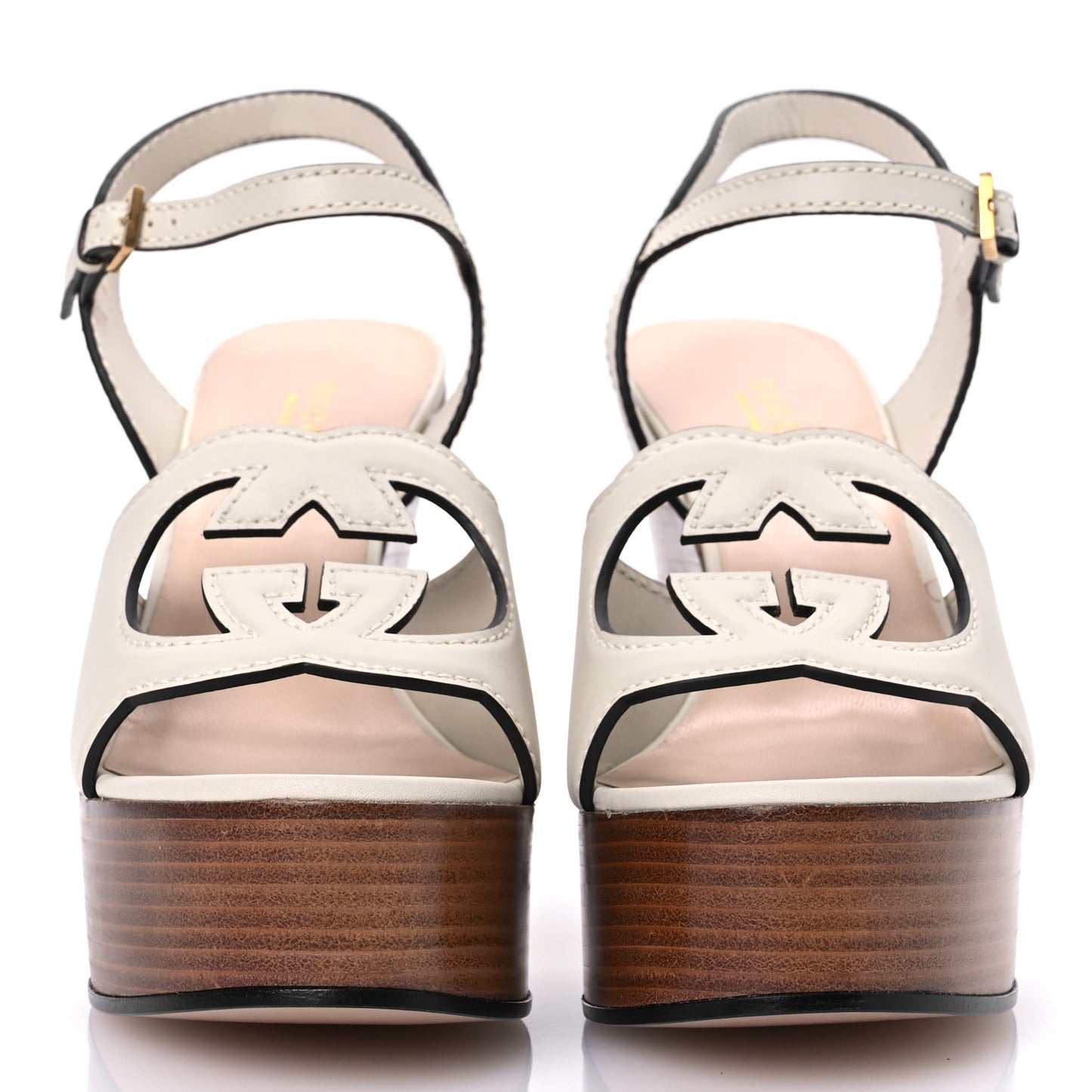 Cosmos Softy Calfskin Wooden Interlocking G Cut-Out 30/120mm Platform Sandals 38 Mystic White