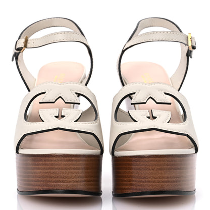 Gucci Cosmos Softy Calfskin Wooden Interlocking G Cut-Out 30/120mm Platform Sandals 38 Mystic White 3 of 14
