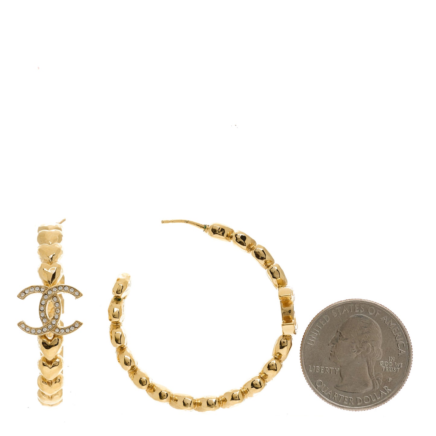 Crystal Heart CC Hoop Earrings Gold