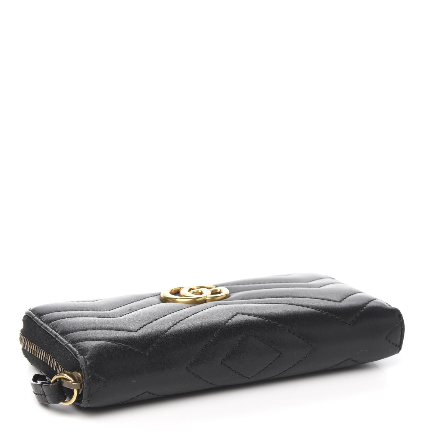 Gucci Calfskin Matelasse GG Marmont Zip Around Wallet Black 3 of 7