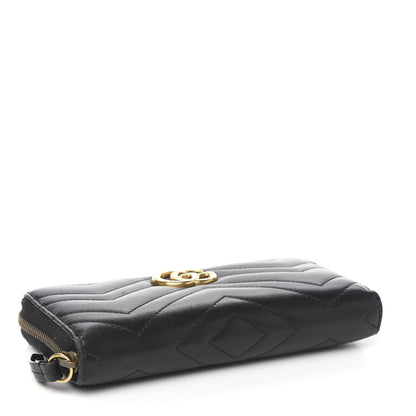 Gucci Calfskin Matelasse GG Marmont Zip Around Wallet Black 3 of 7