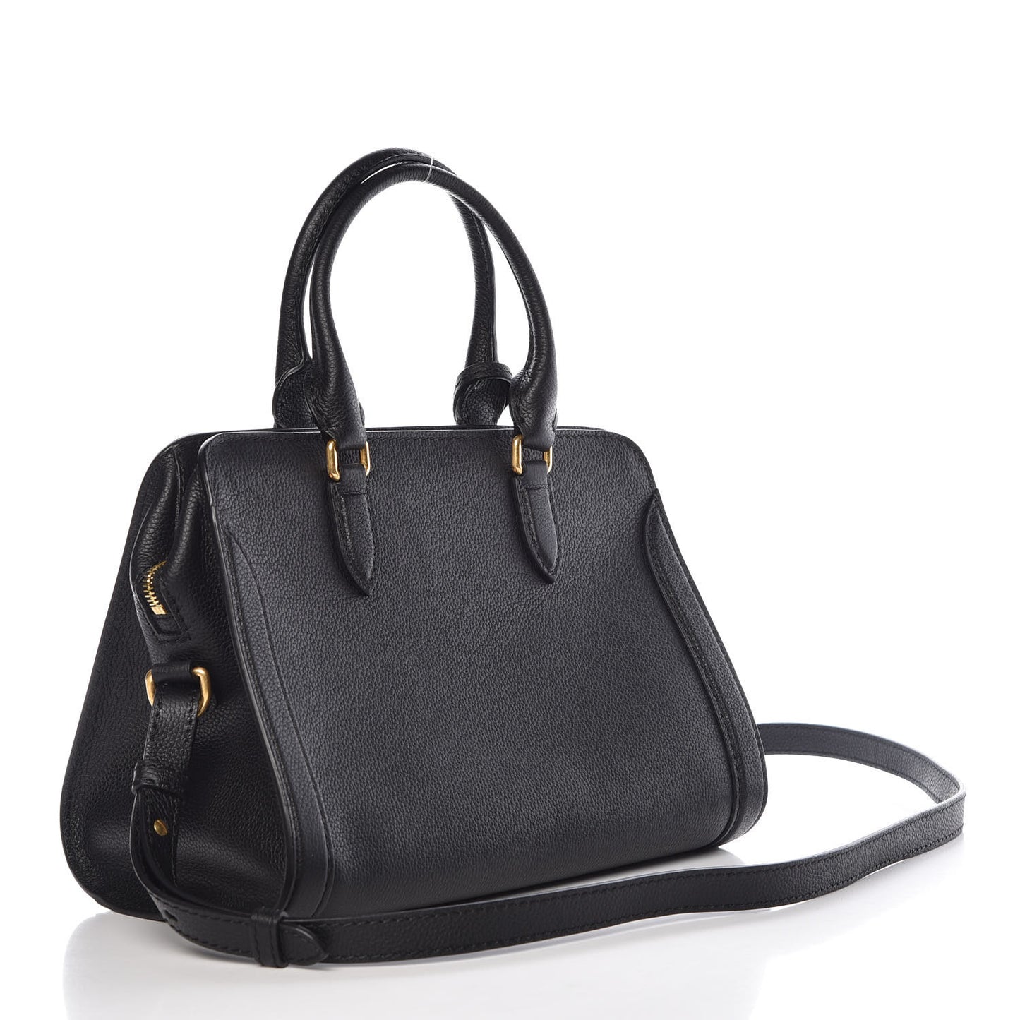 Pebbled Calfskin Padlock Pocket Tote Black