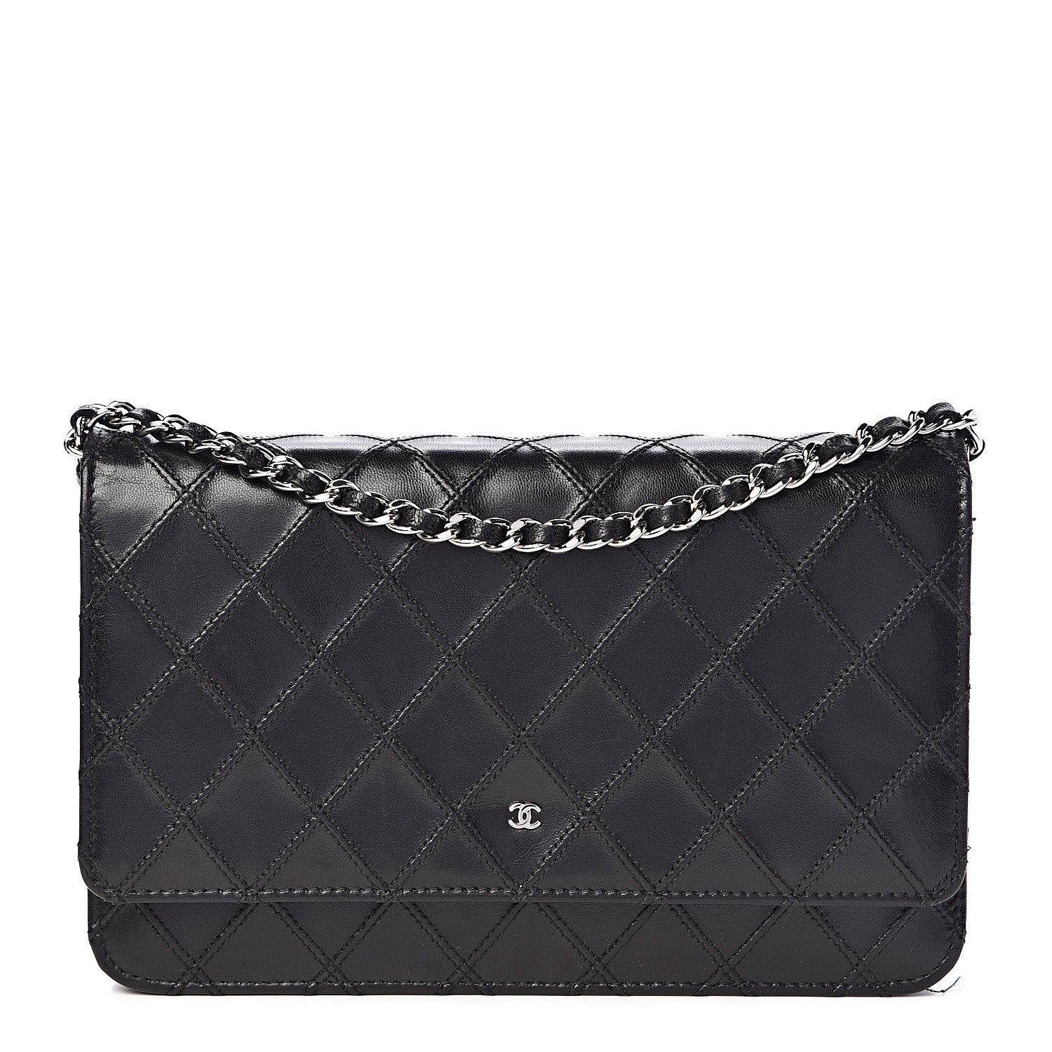 Chanel Lambskin Diamond Stitched Wallet On Chain WOC Black 1 of 12