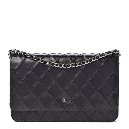 Chanel Lambskin Diamond Stitched Wallet On Chain WOC Black 1 of 12