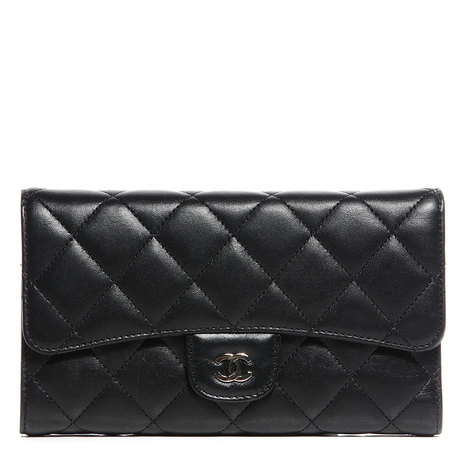 Chanel Lambskin Quilted Large Flap Wallet Black 1 of 9