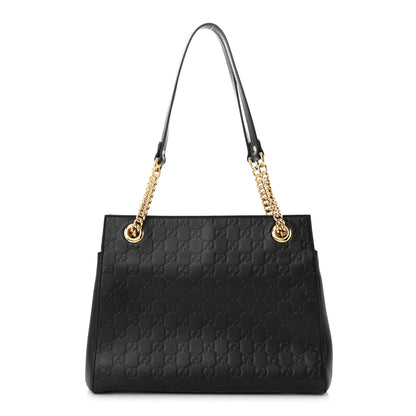 Gucci Guccissima Signature Medium Shoulder Tote Bag Black 1 of 10