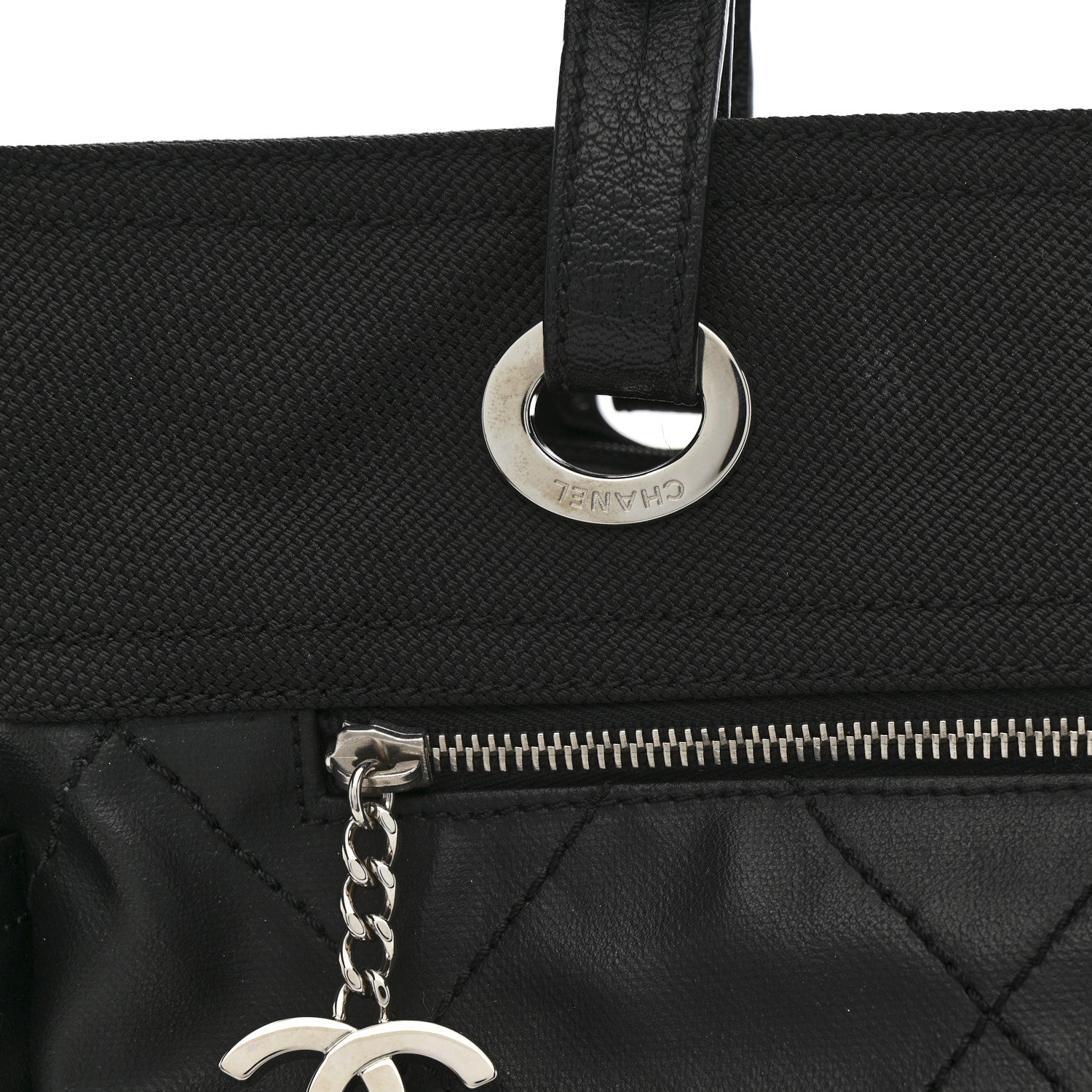 Chanel Coated Canvas Quilted Large Paris Biarritz Tote Black 13 of 17