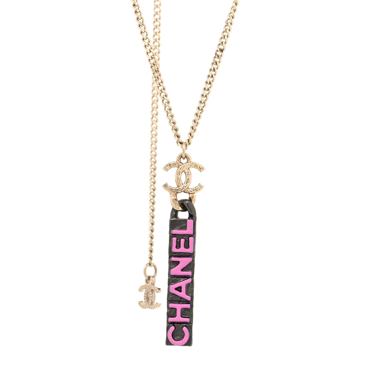 Enamel CC Logo Chain Necklace Ruthenium Pink