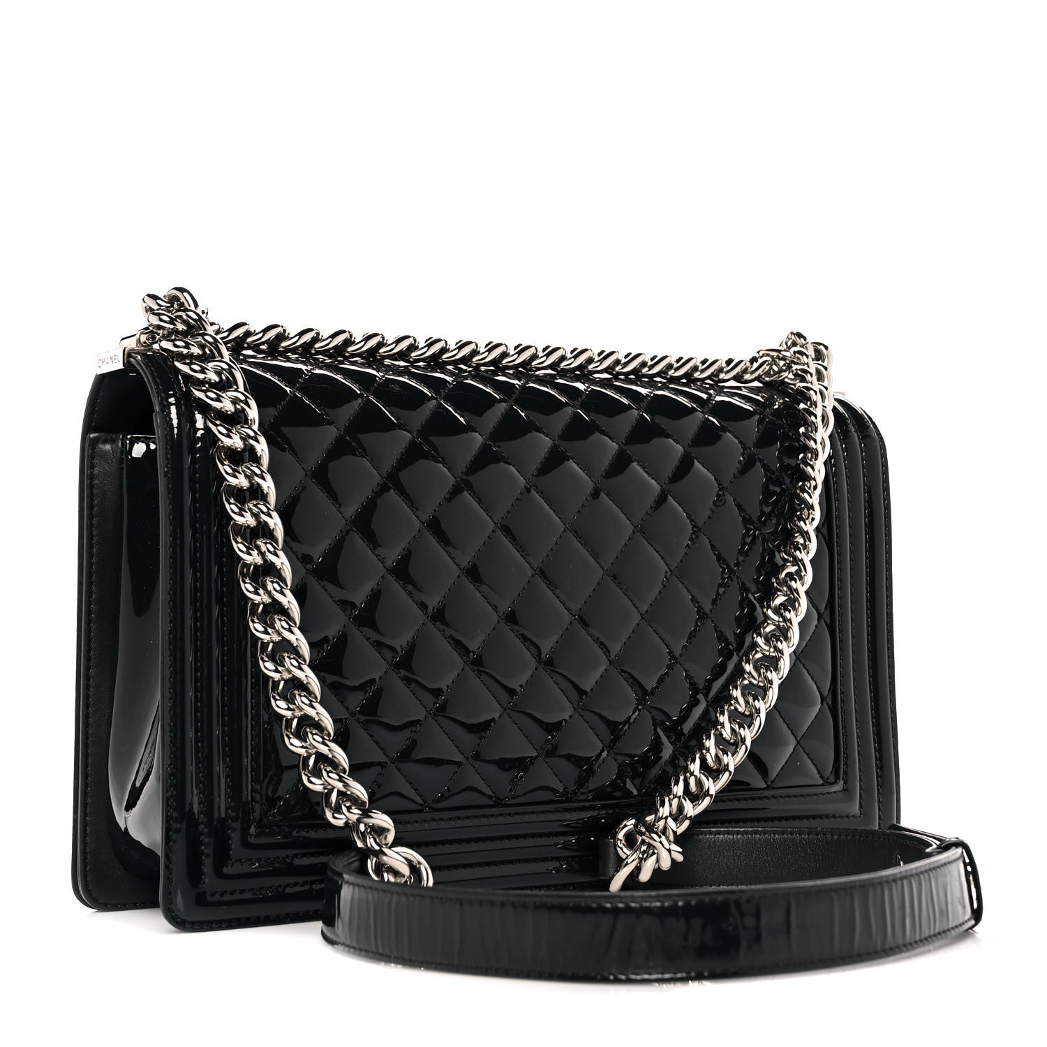 Chanel Patent Calfskin Quilted New Medium Plexiglass Boy Flap Navy Blue 2 of 10