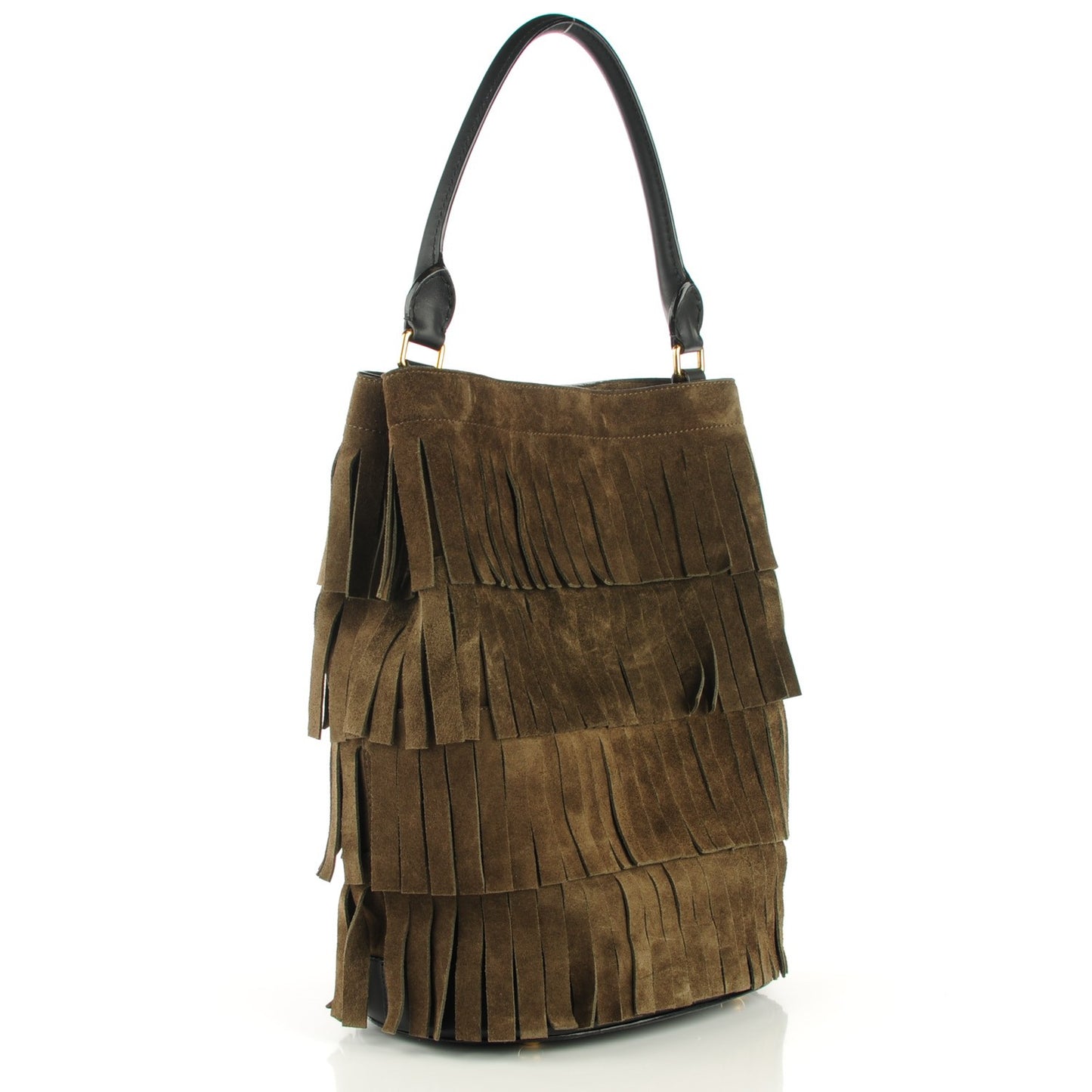 Prorsum Suede Fringe Bucket Bag Dark Olive