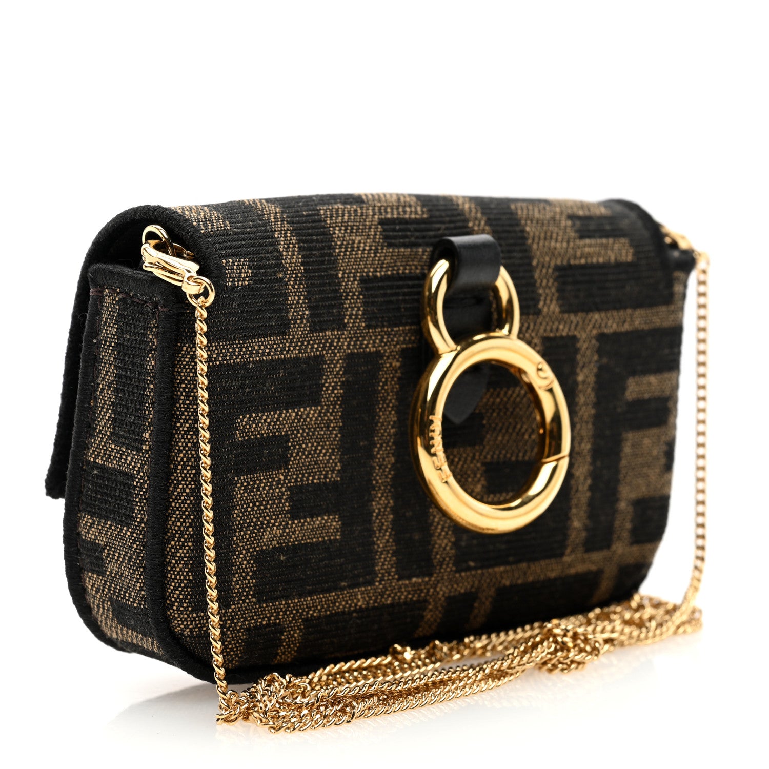 Fendi Fabric Jacquard FF 1974 Nano Baguette Charm Tobacco Moro Black 3 of 9