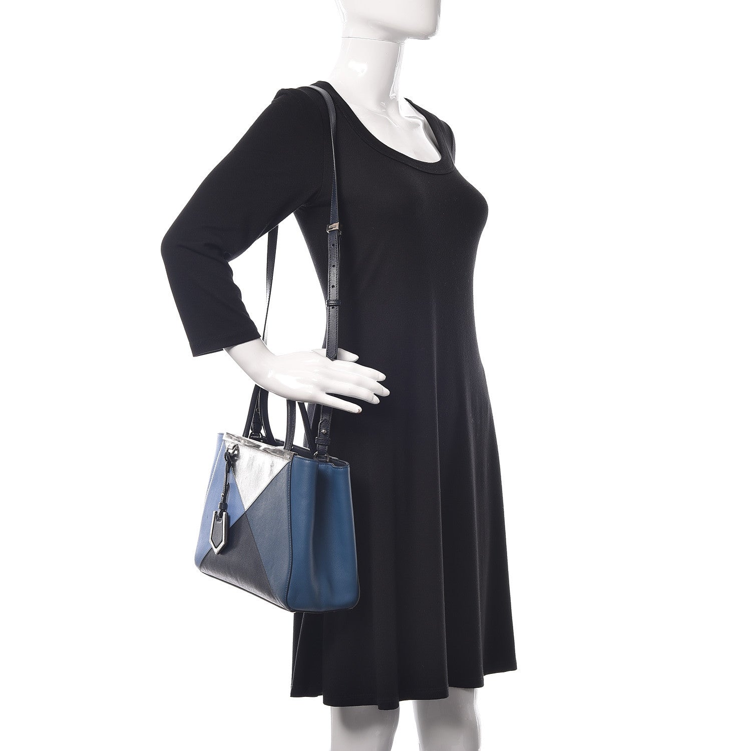 Fendi Vitello Elite Calfskin Colorblock Petite 2Jours Tote Blue Multicolor 2 of 20