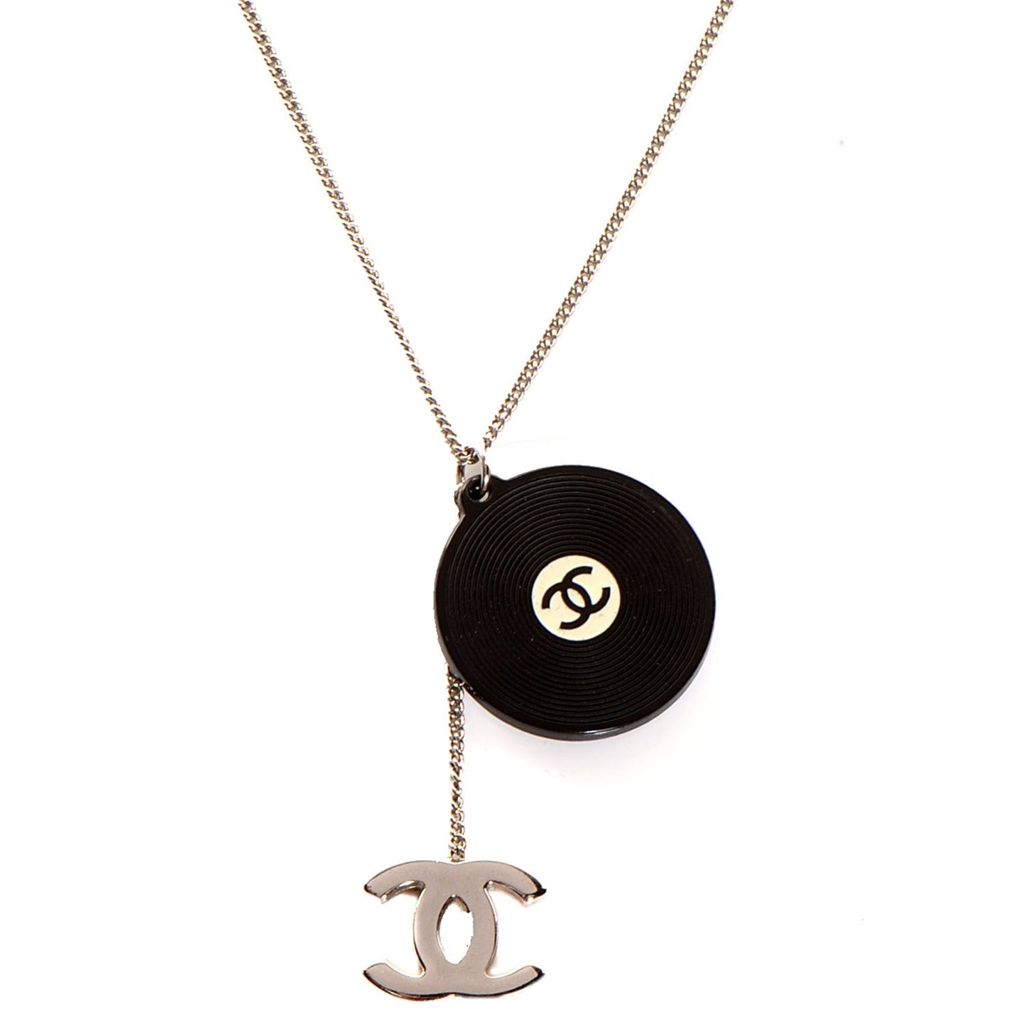 Resin Record CC Necklace Black White