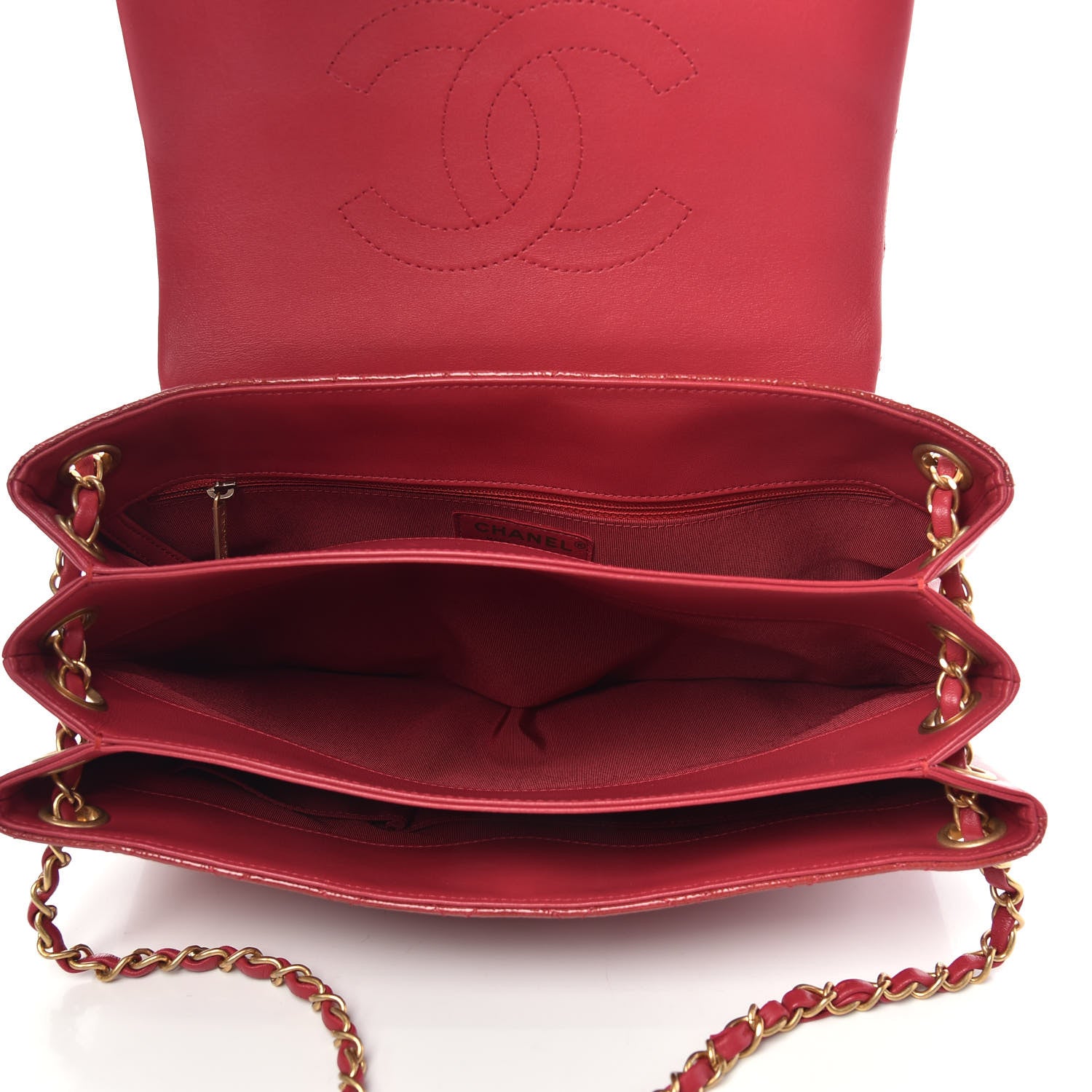 Chanel Patent Goatskin Quilted 3 Pocket Accordion Flap Red 6 of 11