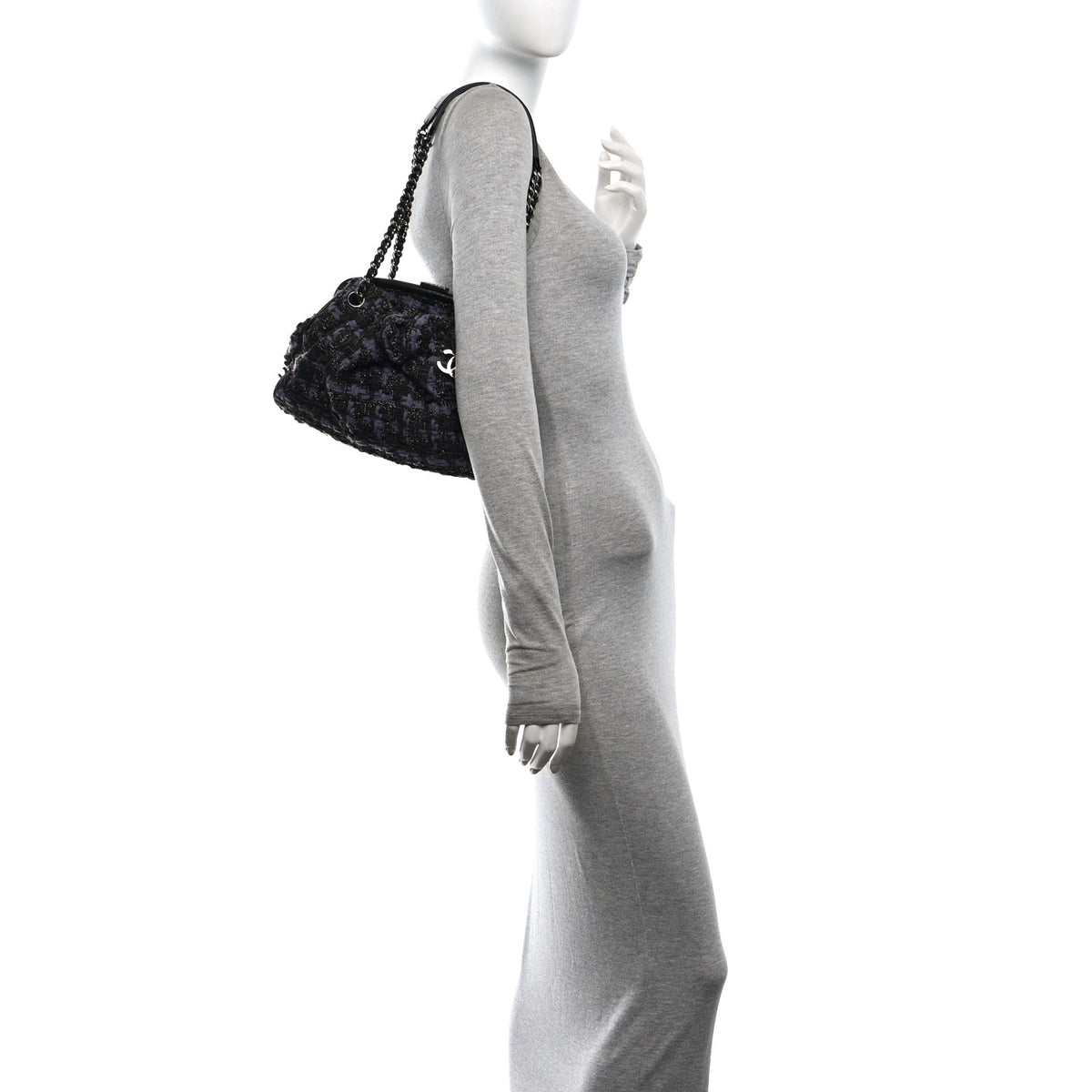 Chanel Tweed Paris NY Framed Pleated Pouch Grey 2 of 10