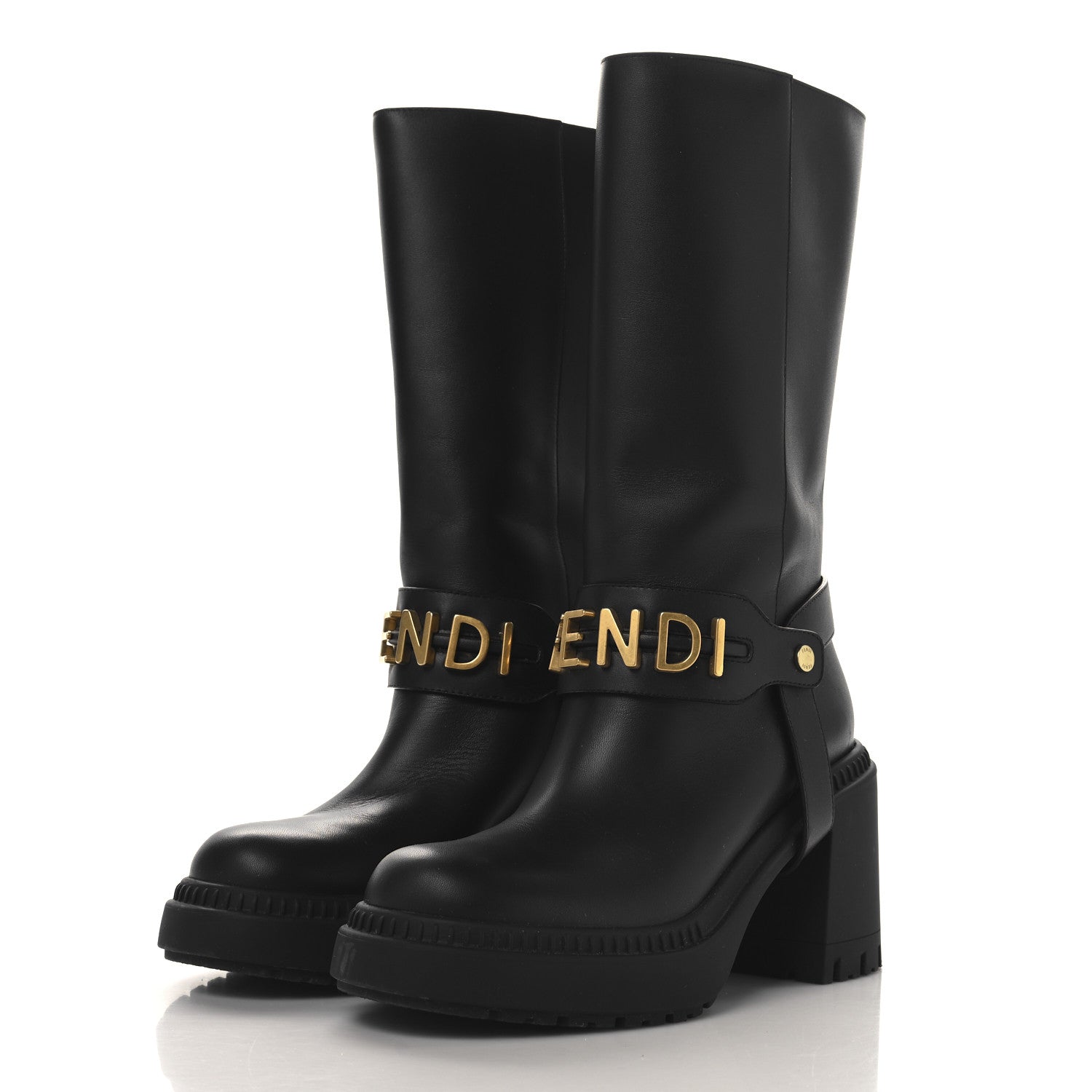 Fendi Vitello Fendigraphy Tall Biker Boots 35.5 Black 3 of 7
