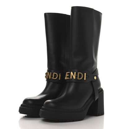 Fendi Vitello Fendigraphy Tall Biker Boots 35.5 Black 3 of 7